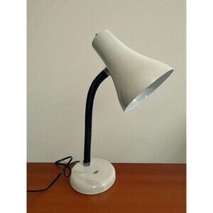 Vtg Underwriters Laboratories Armbee White Metal Gooseneck Table Lamp WORKS